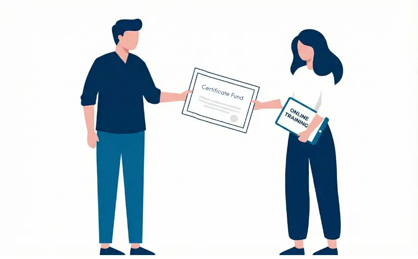 Person being handed a certificate representing funding to get training.